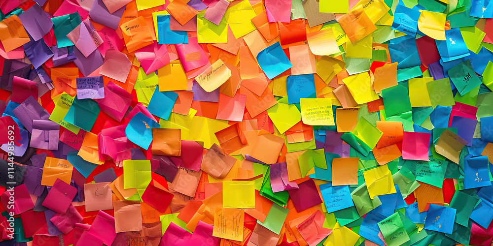 Poster multicolored square notes with handwritten text