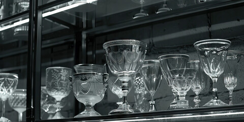 Obraz premium Collection of Ornate Glass Goblets and Cups on Shelf