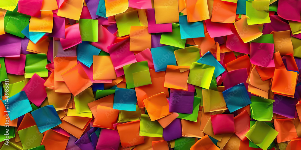 Poster overlapping multicolored square sticky notes