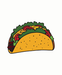 Colorful Illustration of a Mexican Taco with Vibrant Ingredients
