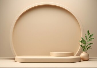 Minimalist Digital 3d Beige Podium. Ideal for showcasing luxury products, futuristic designs, or premium branding campaigns.	