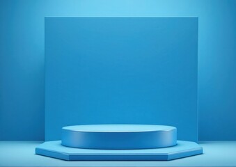 Minimalist Digital 3d Blue Podium. Ideal for showcasing luxury products, futuristic designs, or premium branding campaigns.	