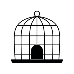 Simple black and white illustration of a birdcage.