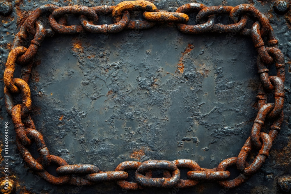 Poster rusty chain framing old weathered metal background creating copy space