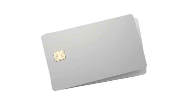 PNG of Close-up of minimalist credit cards with a sleek design and a chip on transparent background.