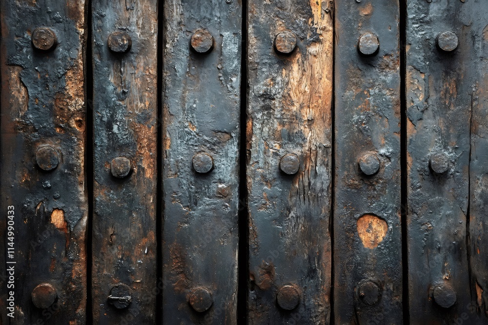Poster old wooden planks and rivets creating a rustic background texture