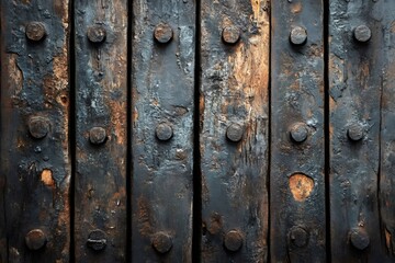 Fototapeta premium Old wooden planks and rivets creating a rustic background texture
