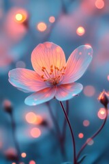 Glowing pink flower blooming in a magical garden at night