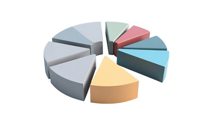 Obraz premium PNG of Colorful 3D pie chart illustrating data distribution in a modern design on transparent background.
