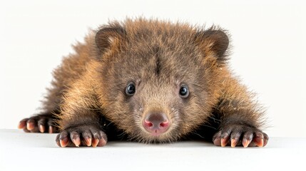 Obraz premium A close-up of a cute, furry animal with a rounded face and small paws.