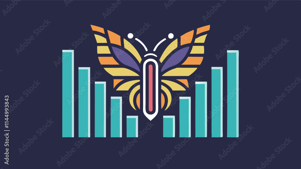 Poster Stylized vector design featuring urban skyline with decorative leaves, showcasing a blend of modern architecture and nature