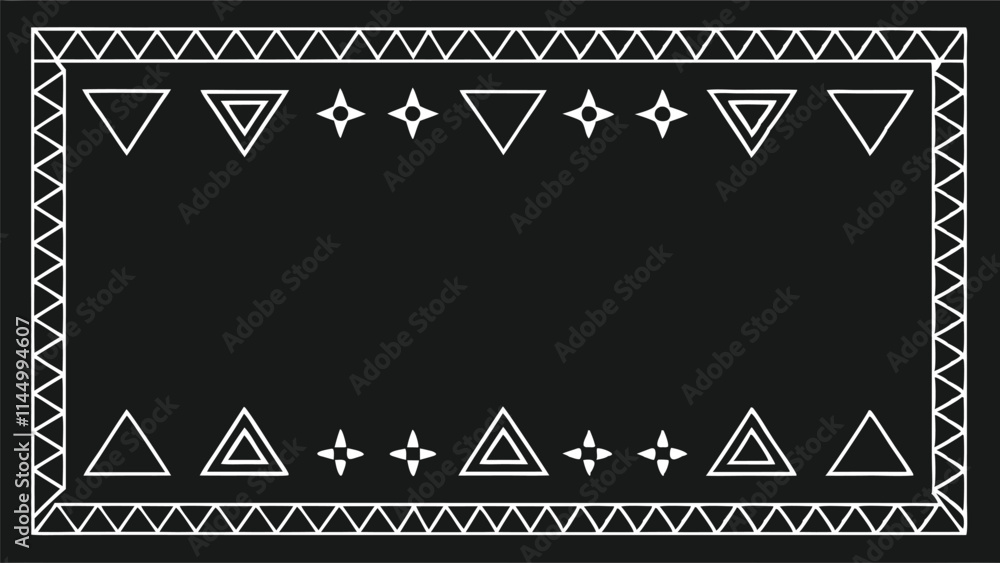 Poster Geometric vector design featuring a bordered pattern with various triangles and circles against a dark background