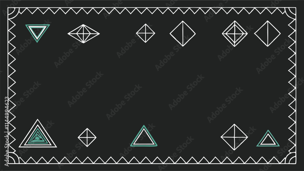 Leinwandbilder Geometric vector design featuring a bordered pattern with various triangles and circles against a dark background