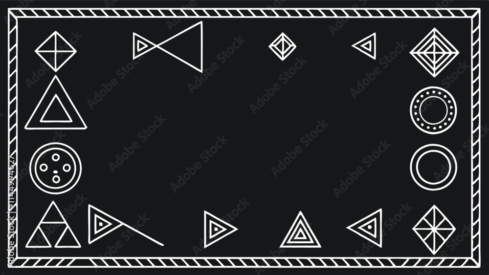 Fototapete geometric vector design featuring a bordered pattern with various triangles and circles against a da