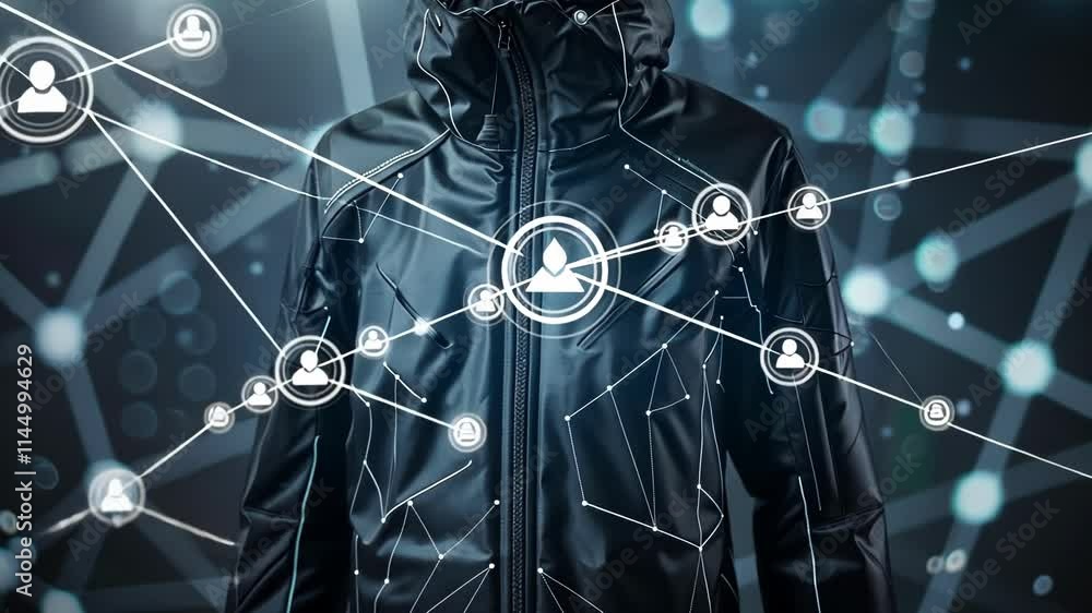 Poster a sleek and modern jacket with geometric shapes drawing inspiration from the mathematical formulas u