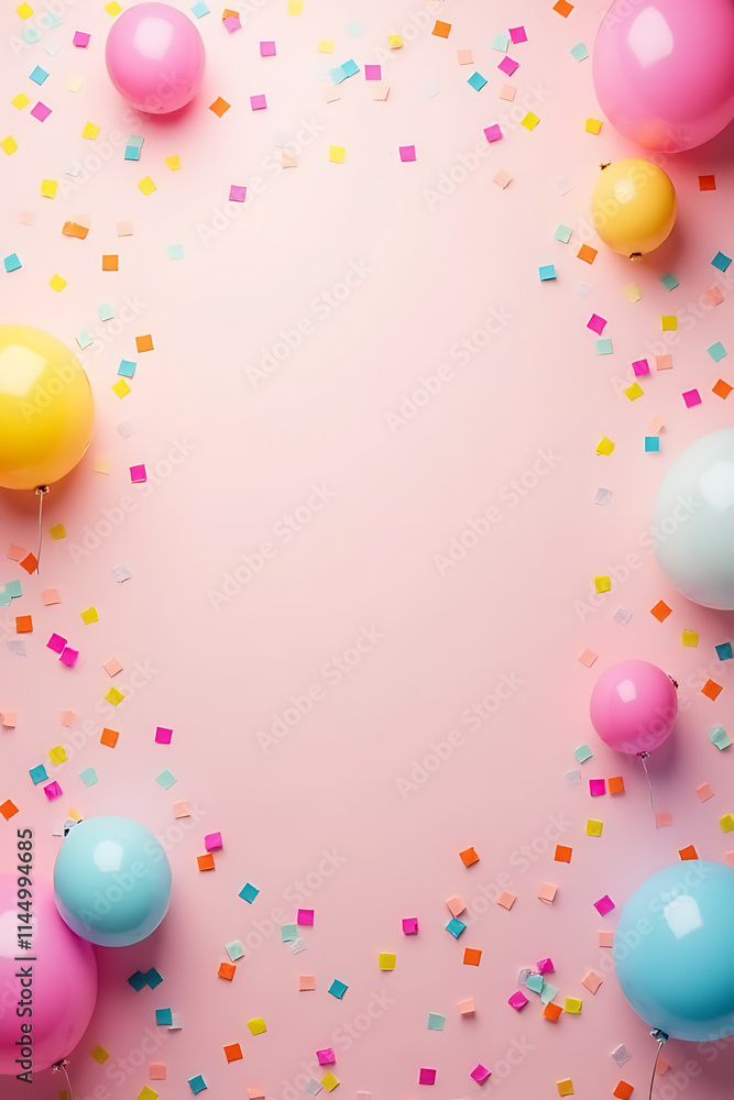 Aufkleber colorful party backgrounds featuring confetti balloons in flat lay design concepts with various cele