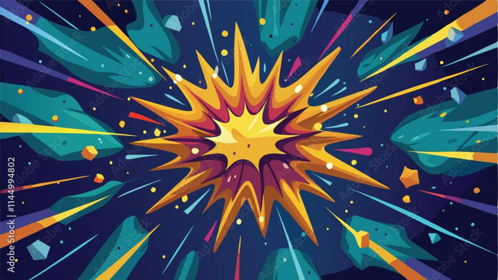 Poster colorful explosion graphic showcasing dynamic energy and movement in a vibrant cosmic background dur