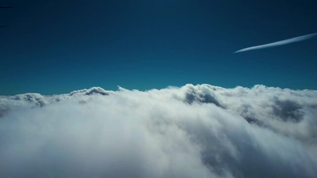 Low clouds looks like heaven, be floating on, beautiful breathtaking views, drone video. 