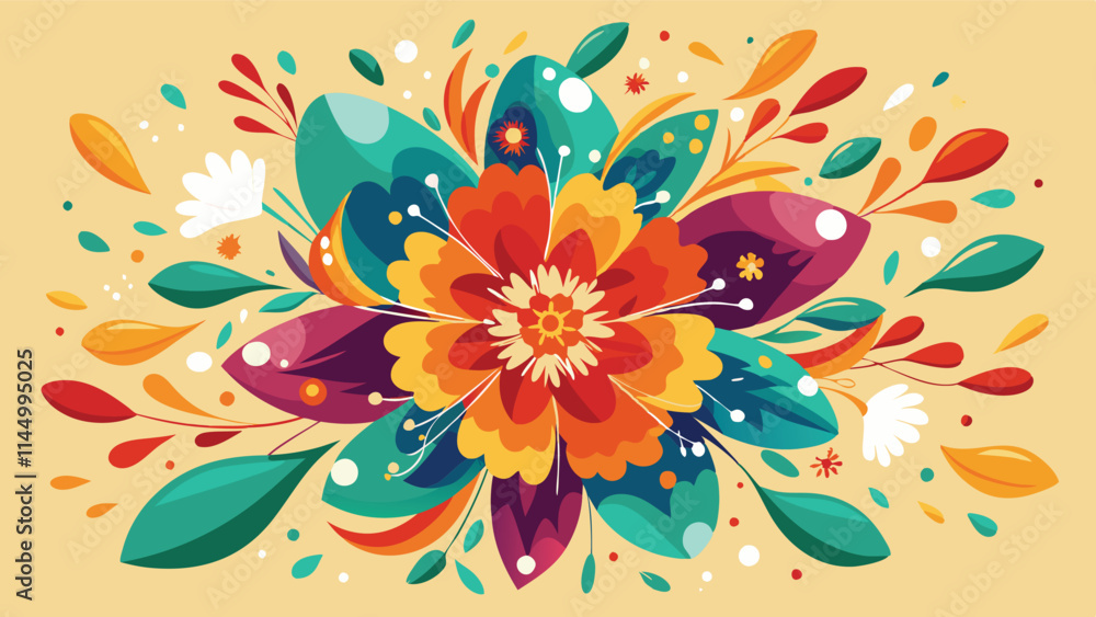 Aufkleber bright and colorful floral vector design featuring vibrant petals and leaves on a soft background
