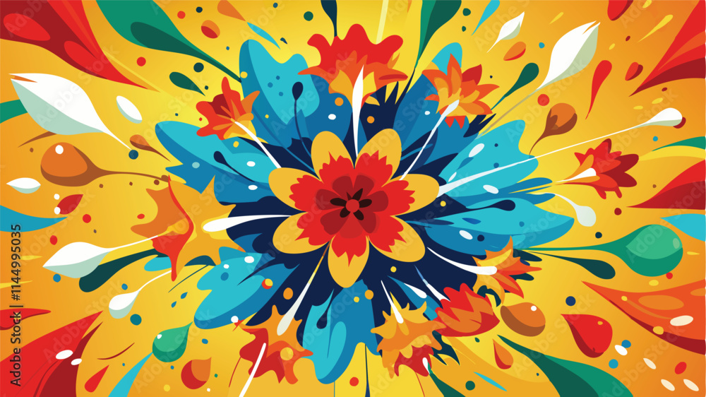 Aufkleber bright and colorful floral vector design featuring vibrant petals and leaves on a soft background