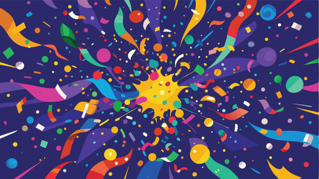 Colorful abstract vector illustration of dynamic shapes and confetti celebrating a festive occasion