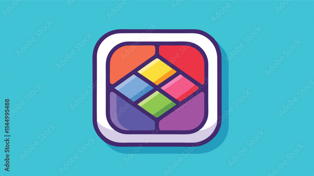 Poster stylized vector graphic featuring a colorful geometric design on a bright blue background