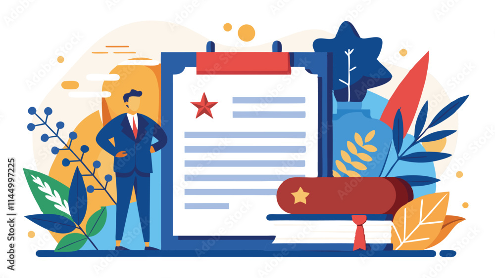 Poster creative vector design showcasing a checklist and writing process with vibrant colors and elements o