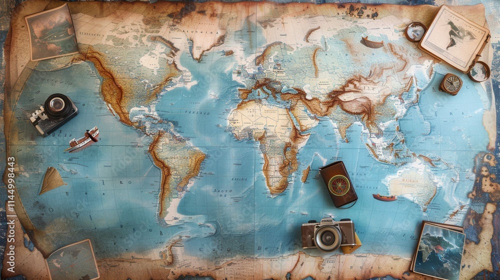Leinwandbilder travel memories displayed on a world map backdrop showcasing adventures and exploration around the g