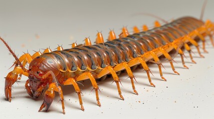 Fototapeta premium A close-up of a vibrant centipede showcasing its segmented body and intricate coloration.