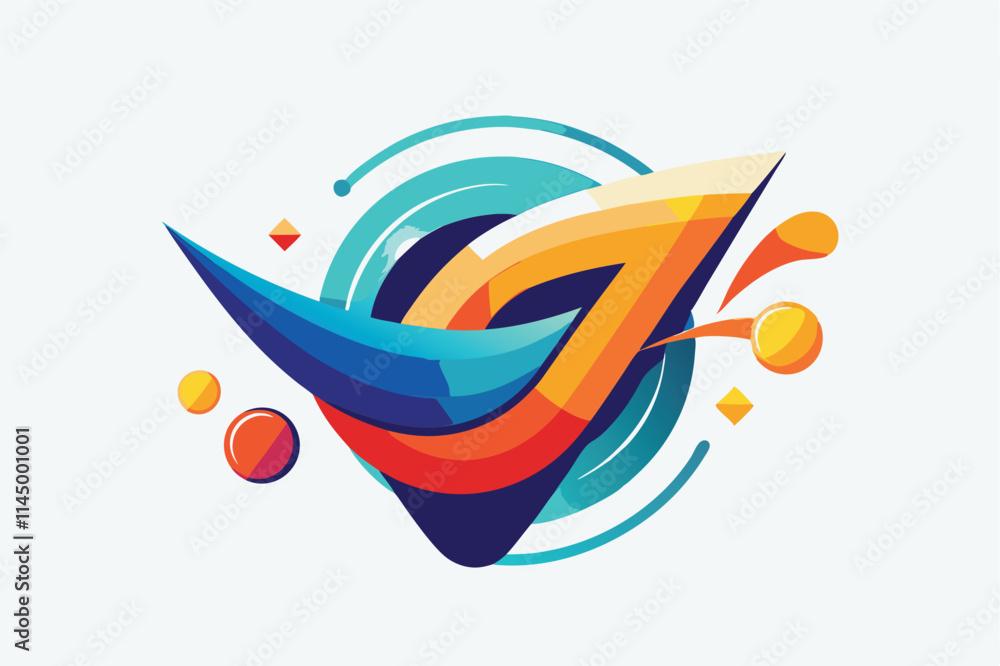 Poster Colorful abstract vector design featuring dynamic waves and circular elements, suitable for modern branding and graphic design projects