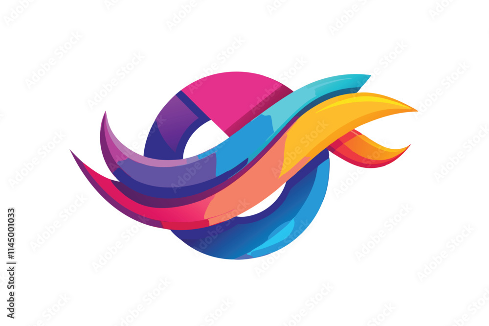 Aufkleber Colorful abstract vector design featuring dynamic waves and circular elements, suitable for modern branding and graphic design projects
