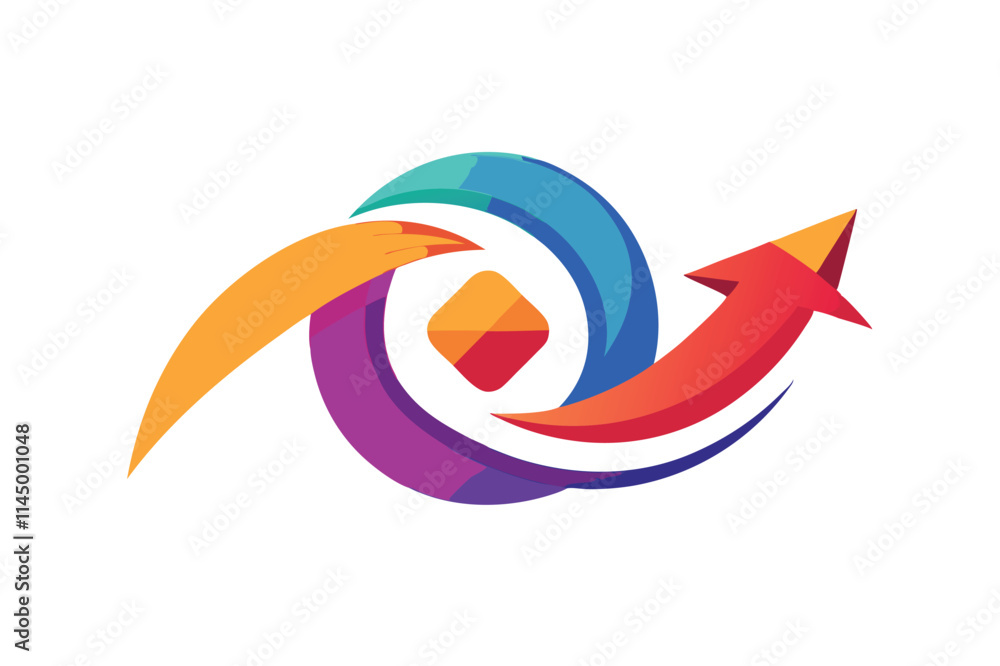 Poster colorful abstract vector design featuring dynamic waves and circular elements, suitable for modern b