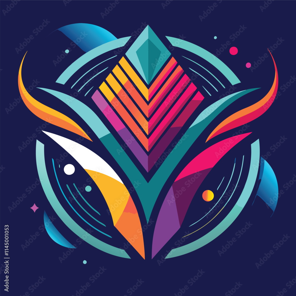 Poster colorful geometric vector design featuring an abstract shape with vibrant colors and circular elemen