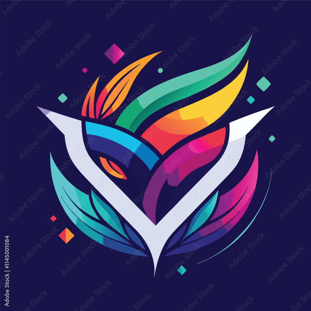 Poster Colorful geometric vector design featuring an abstract shape with vibrant colors and circular elements