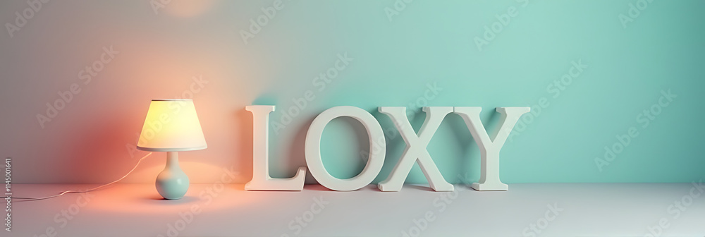 Poster bright text and a lamp sit on a soft pastel colored background amidst creative ideas and innovative 