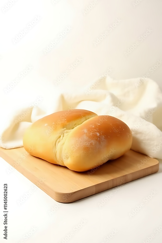 Poster bread and bakery set with chopping board placed on a clean white background for a fresh food present