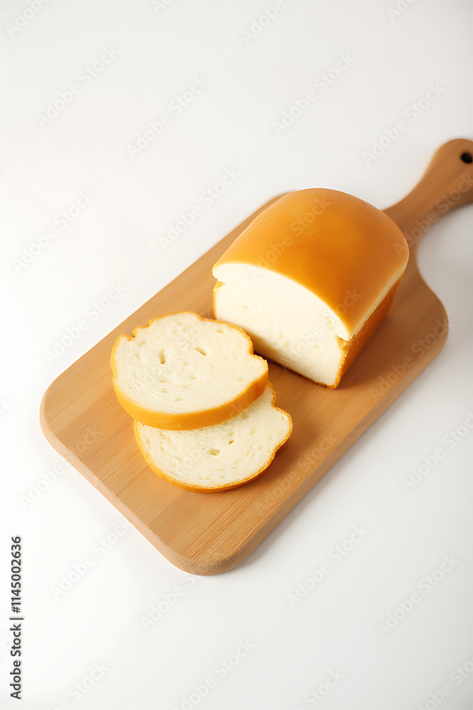 Poster bread and bakery set with chopping board placed on a clean white background for a fresh food present