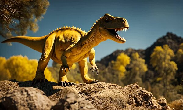 Yellow dinosaur in prehistory.
