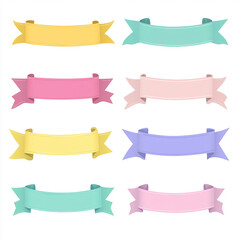 Obraz premium Beautiful pastel-themed various ribbons on white offering elegant designs for banners or crafts