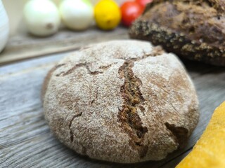 Against the background of an assortment of bakery products. High-quality photography