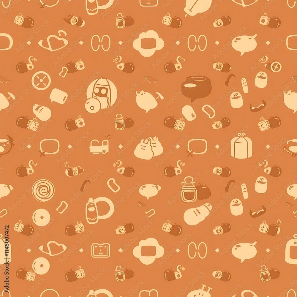 Poster Delightful Doodle Pattern: A charming seamless pattern featuring an array of cute and quirky doodles in warm, autumnal tones. Perfect for adding a touch of whimsy to any project. 