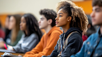 Obraz premium Students learning attentively in class, immersed in education.