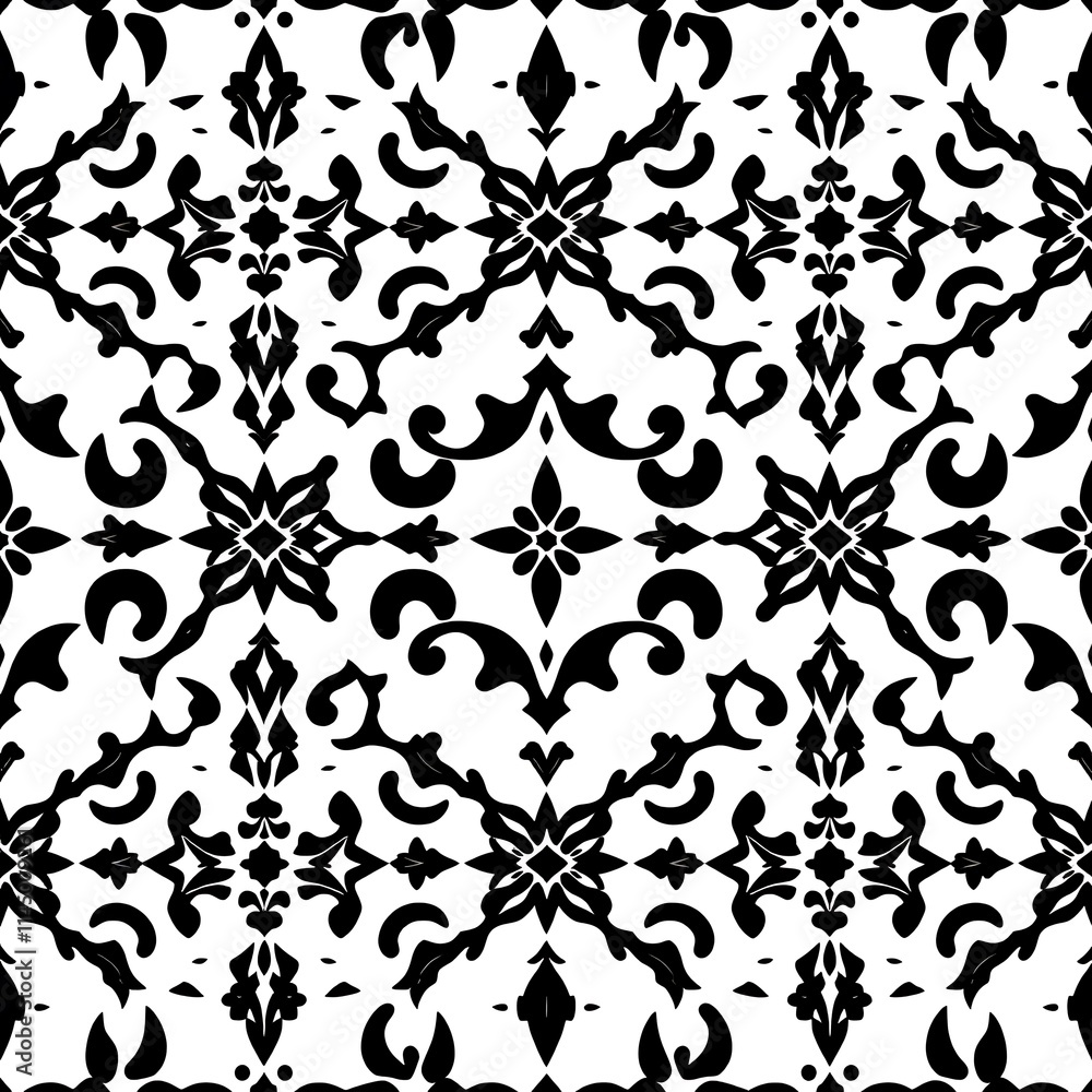 Poster black and white damask pattern: a classic and timeless design, this intricate damask pattern feature