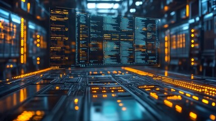 Obraz premium Highlighting AI conducting real-time audits in a futuristic data processing environment
