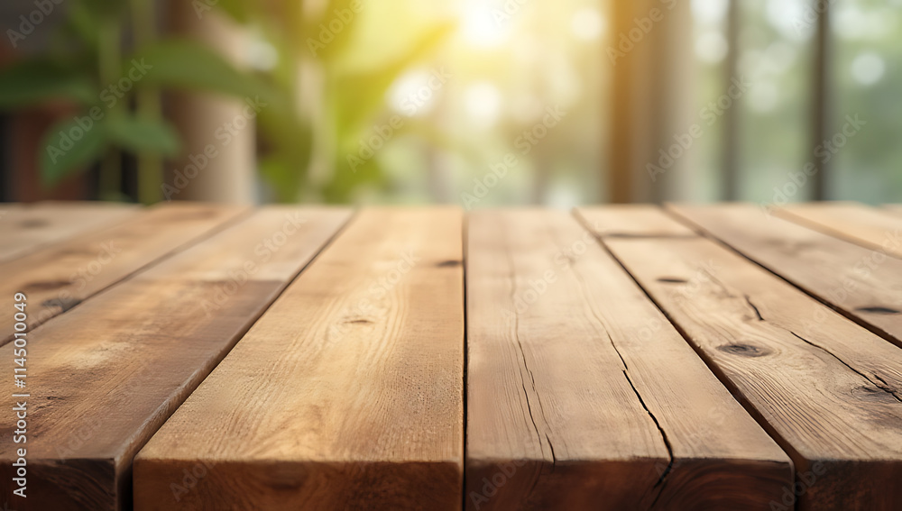 Poster A wooden table top with a beautiful textured material used as an isolated background for selective focus photography product ads._00001_
