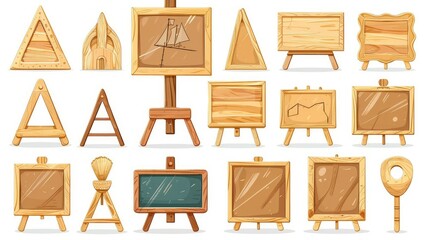 Naklejka premium A collection of wooden picture frames in various shapes and sizes for displaying artwork.