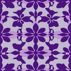 Purple Floral Pattern: A seamless repeat of stylized purple flowers on a light lilac background. Perfect for textile design, wallpaper, and surface patterns.  