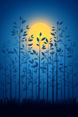 Mystical bamboo forest under a glowing yellow moonlight, creating a serene, mysterious, and atmospheric illustration perfect for nature inspired digital backdrops