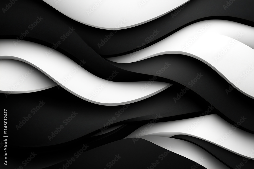 Poster abstract waves of black and white create dynamic patterns in a modern art design