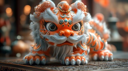 Orange and White Dragon Statue.

